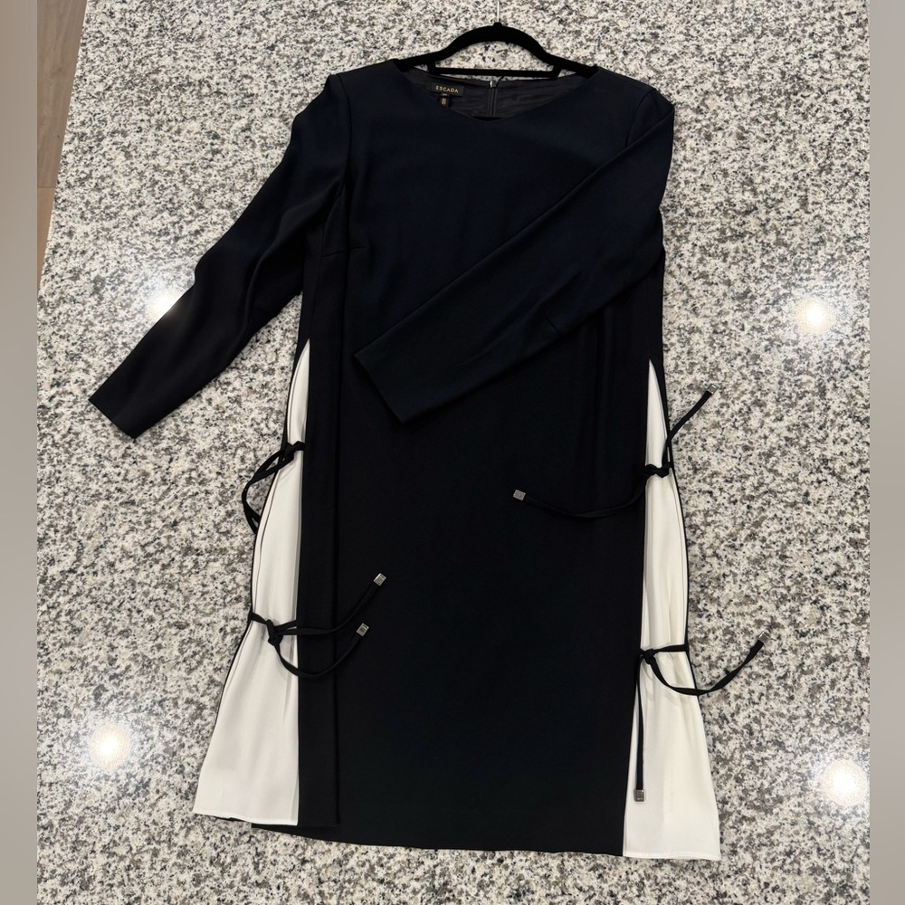Escada Davya Color block Side Tie Panel Long Sleeve Shift Sheath Dress size 38